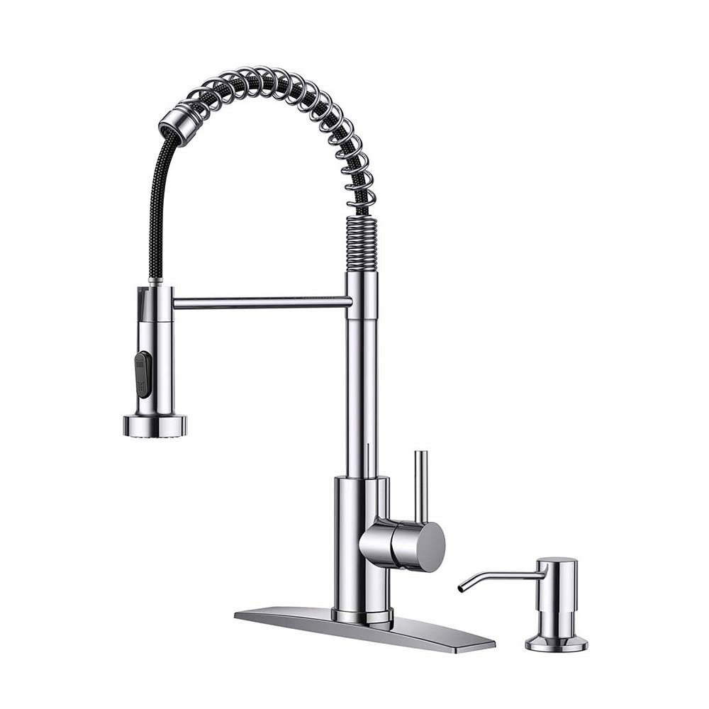 FORIOUS Kitchen Faucet with Pull Down Sprayer 1 or 3 Hole for Farmhouse with soap dispenser，led light