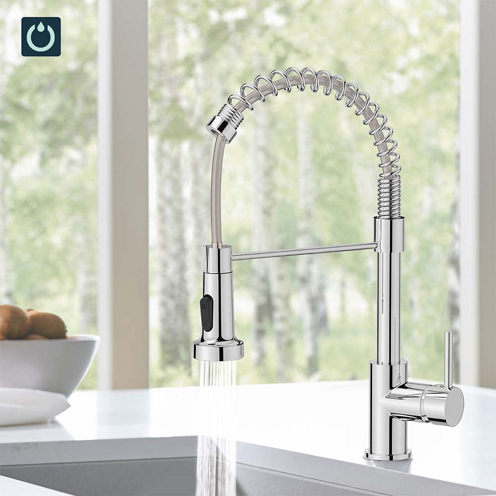 FORIOUS Kitchen Faucet,  Commercial Kitchen Faucet with Pull Down Sprayer, Stainless Steel Kitchen Sink Faucets for 1 or 3 Hole,Single Handle Faucet for Sink Farmhouse Rv Laundry Room