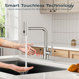 Kitchen Faucets  Touchless Waterfall with Pull Down Sprayer, Stainless Steel Kitchen Sink Faucet 3 in 1 Function, Waterfall Modern Faucet for Kitchen Sink