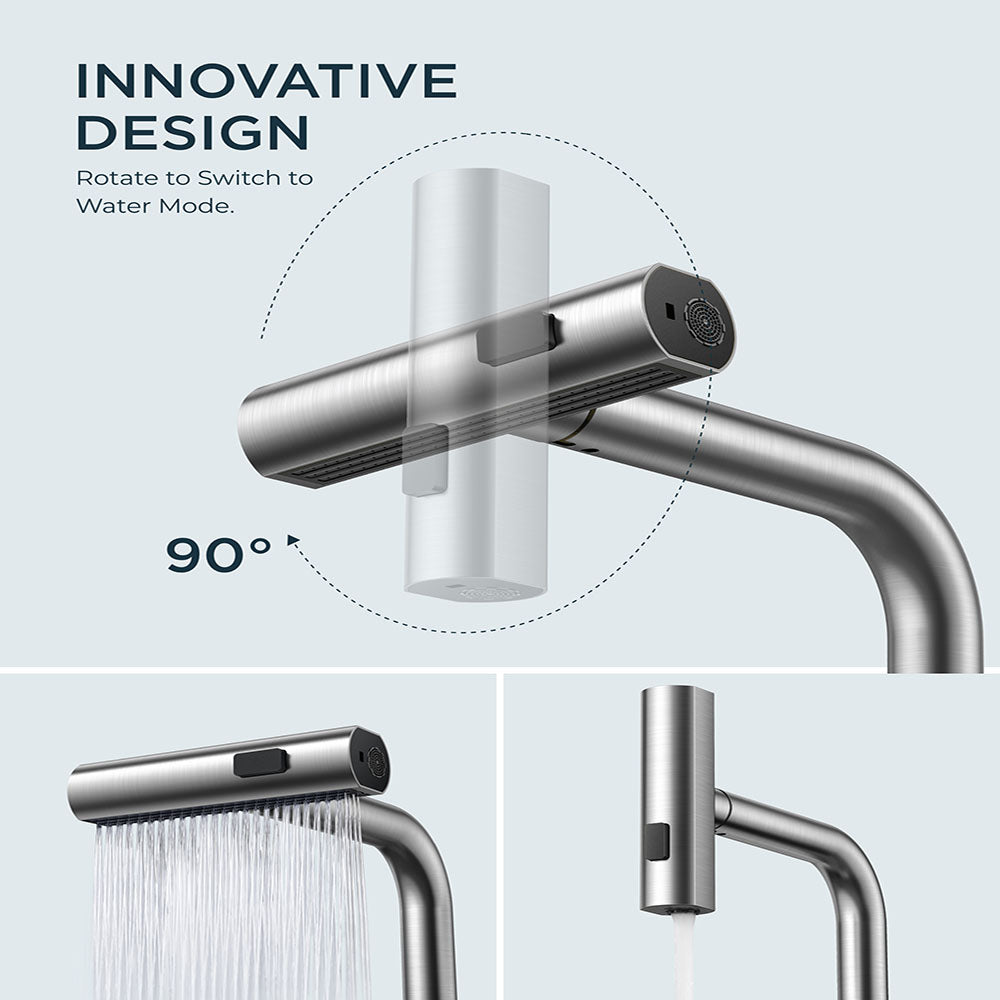 Kitchen Faucets  Touchless Waterfall with Pull Down Sprayer, Stainless Steel Kitchen Sink Faucet 3 in 1 Function, Waterfall Modern Faucet for Kitchen Sink