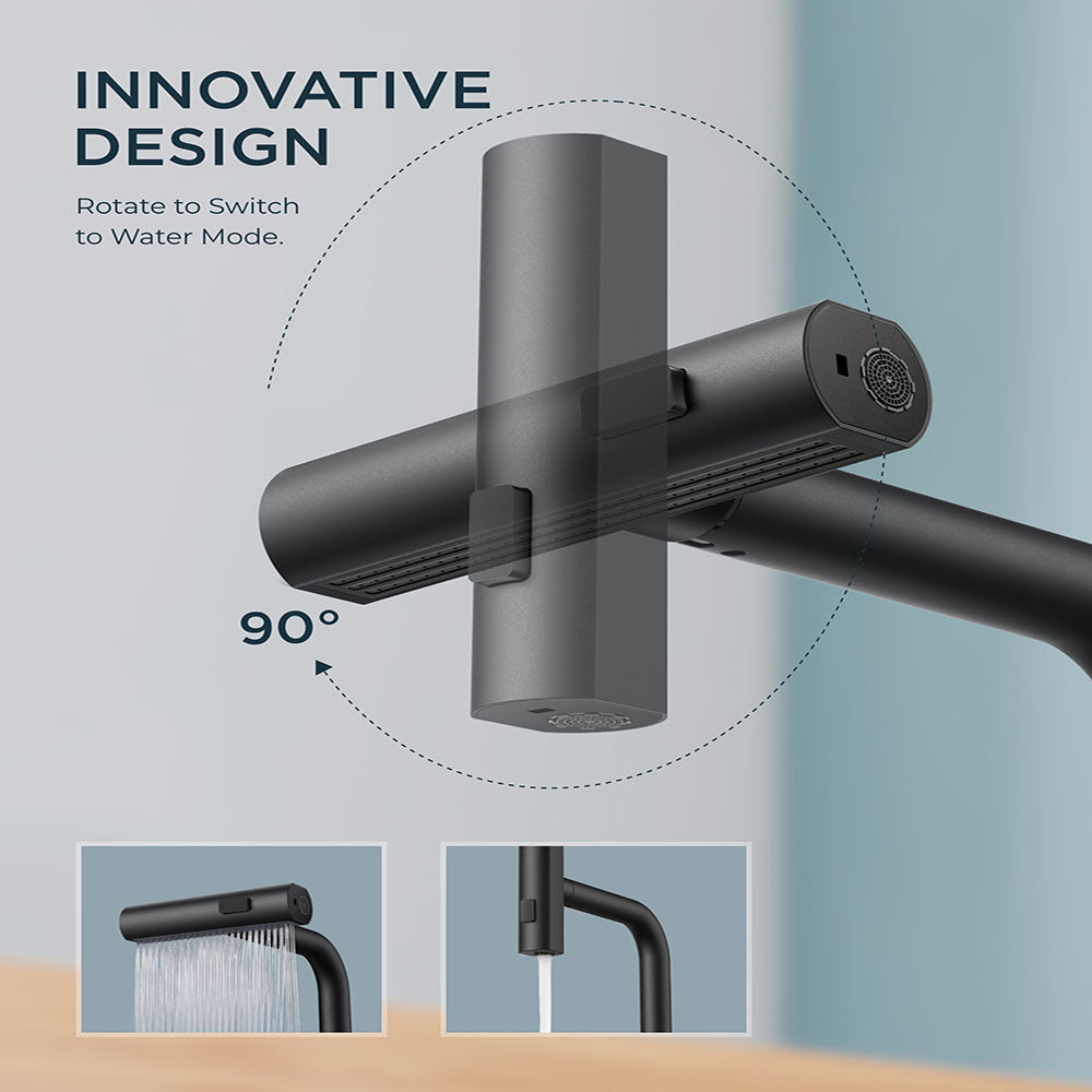 Kitchen Faucets  Touchless Waterfall with Pull Down Sprayer, Stainless Steel Kitchen Sink Faucet 3 in 1 Function, Waterfall Modern Faucet for Kitchen Sink