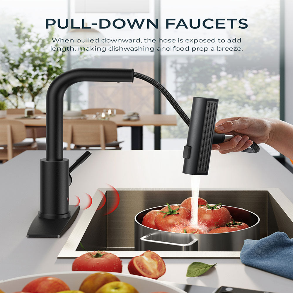 Kitchen Faucets  Touchless Waterfall with Pull Down Sprayer, Stainless Steel Kitchen Sink Faucet 3 in 1 Function, Waterfall Modern Faucet for Kitchen Sink