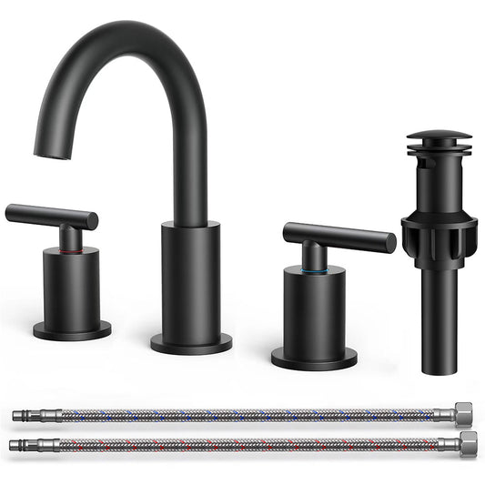 FORIOUS Black Bathroom Faucet 3 Hole, 8 Inch Widespread Matte Black Bathroom Sink Faucet with 360° Swivel Spout, Pop-up Drain and cUPC Supply Hose, Suitable for 6-12 Inch Vanity Sinks FB-0300CB