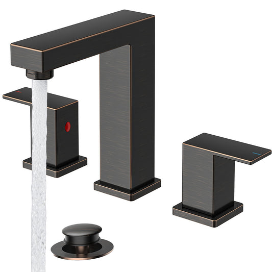 FORIOUS Oil Rubbed Bronze Bathroom Faucet Widespread, Two Handle Antique Bathroom Faucet 3 Hole Oil Rubbed Bronze with Metal Drain, CUPC Hose and Spare Water Saving Aerator for Farmhouse, Restroom FB-03033ORB