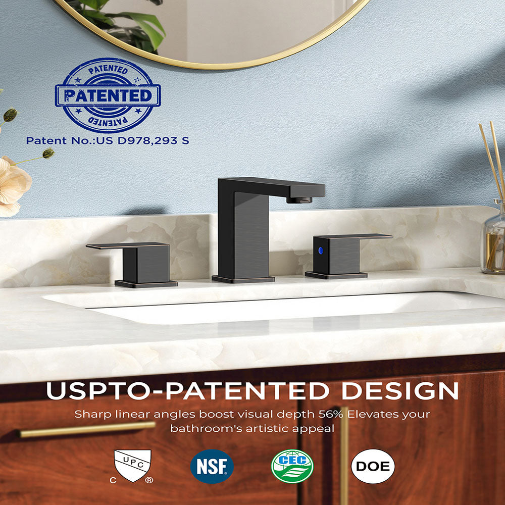 FORIOUS Oil Rubbed Bronze Bathroom Faucet Widespread, Two Handle Antique Bathroom Faucet 3 Hole Oil Rubbed Bronze with Metal Drain, CUPC Hose and Spare Water Saving Aerator for Farmhouse, Restroom FB-03033ORB