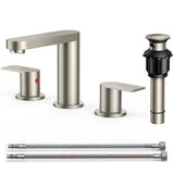 FORIOUS Brushed Nickel Vanity Bathroom Faucets 3 Hole, 8 Inch Widespread Bathroom Sink Faucet with Pop-up Drain and Supply Lines, 2-Handle for Basin