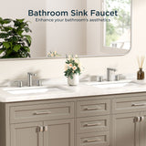 FORIOUS Brushed Nickel Vanity Bathroom Faucets 3 Hole, 8 Inch Widespread Bathroom Sink Faucet with Pop-up Drain and Supply Lines, 2-Handle for Basin