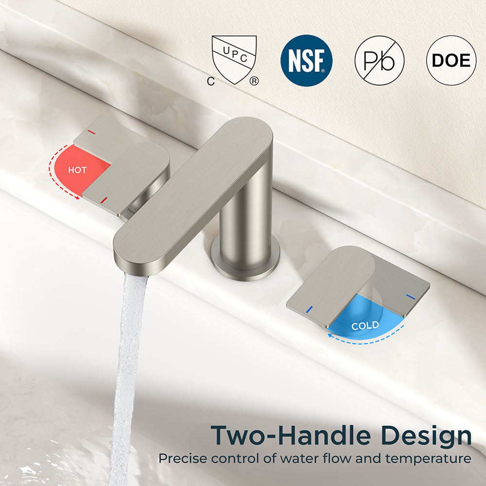 FORIOUS Brushed Nickel Vanity Bathroom Faucets 3 Hole, 8 Inch Widespread Bathroom Sink Faucet with Pop-up Drain and Supply Lines, 2-Handle for Basin