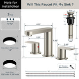 FORIOUS Brushed Nickel Vanity Bathroom Faucets 3 Hole, 8 Inch Widespread Bathroom Sink Faucet with Pop-up Drain and Supply Lines, 2-Handle for Basin