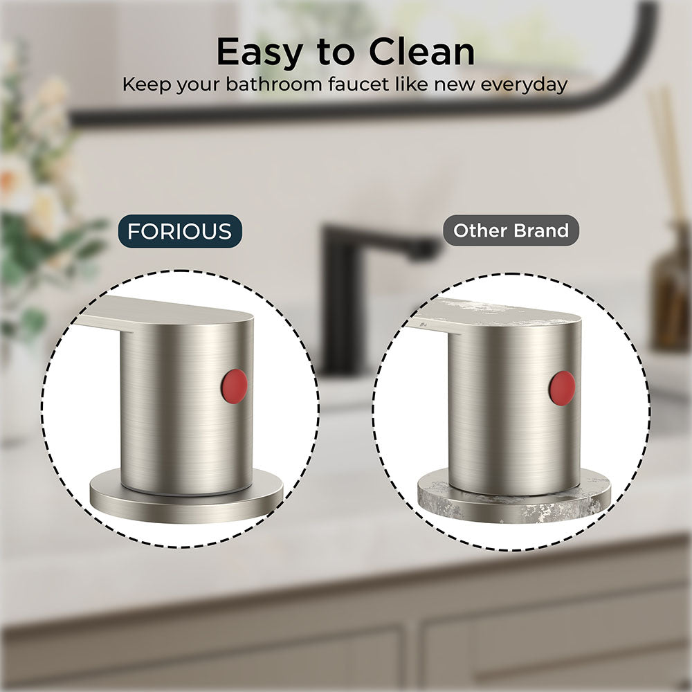 FORIOUS Brushed Nickel Vanity Bathroom Faucets 3 Hole, 8 Inch Widespread Bathroom Sink Faucet with Pop-up Drain and Supply Lines, 2-Handle for Basin