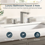 FORIOUS Brushed Nickel Vanity Bathroom Faucets 3 Hole, 8 Inch Widespread Bathroom Sink Faucet with Pop-up Drain and Supply Lines, 2-Handle for Basin
