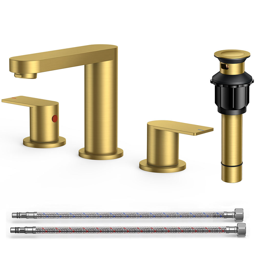 FORIOUS Brushed Nickel Vanity Bathroom Faucets 3 Hole, 8 Inch Widespread Bathroom Sink Faucet with Pop-up Drain and Supply Lines, 2-Handle for Basin