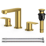 FORIOUS Brushed Nickel Vanity Bathroom Faucets 3 Hole, 8 Inch Widespread Bathroom Sink Faucet with Pop-up Drain and Supply Lines, 2-Handle for Basin
