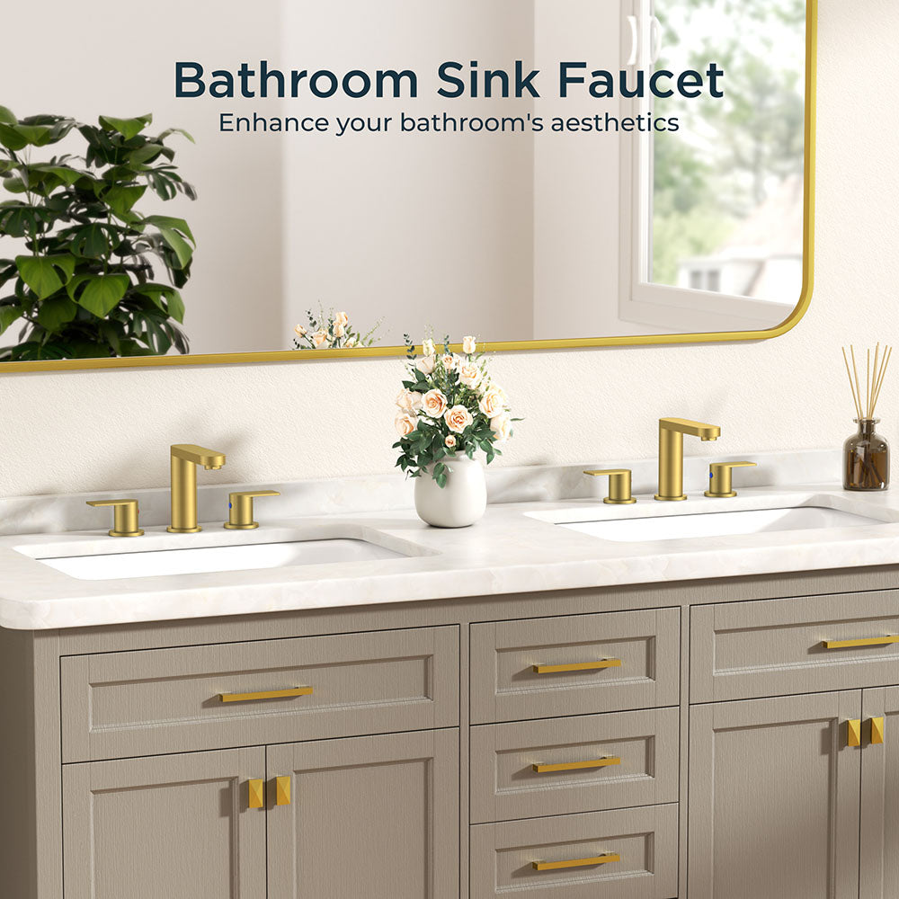 FORIOUS Brushed Nickel Vanity Bathroom Faucets 3 Hole, 8 Inch Widespread Bathroom Sink Faucet with Pop-up Drain and Supply Lines, 2-Handle for Basin