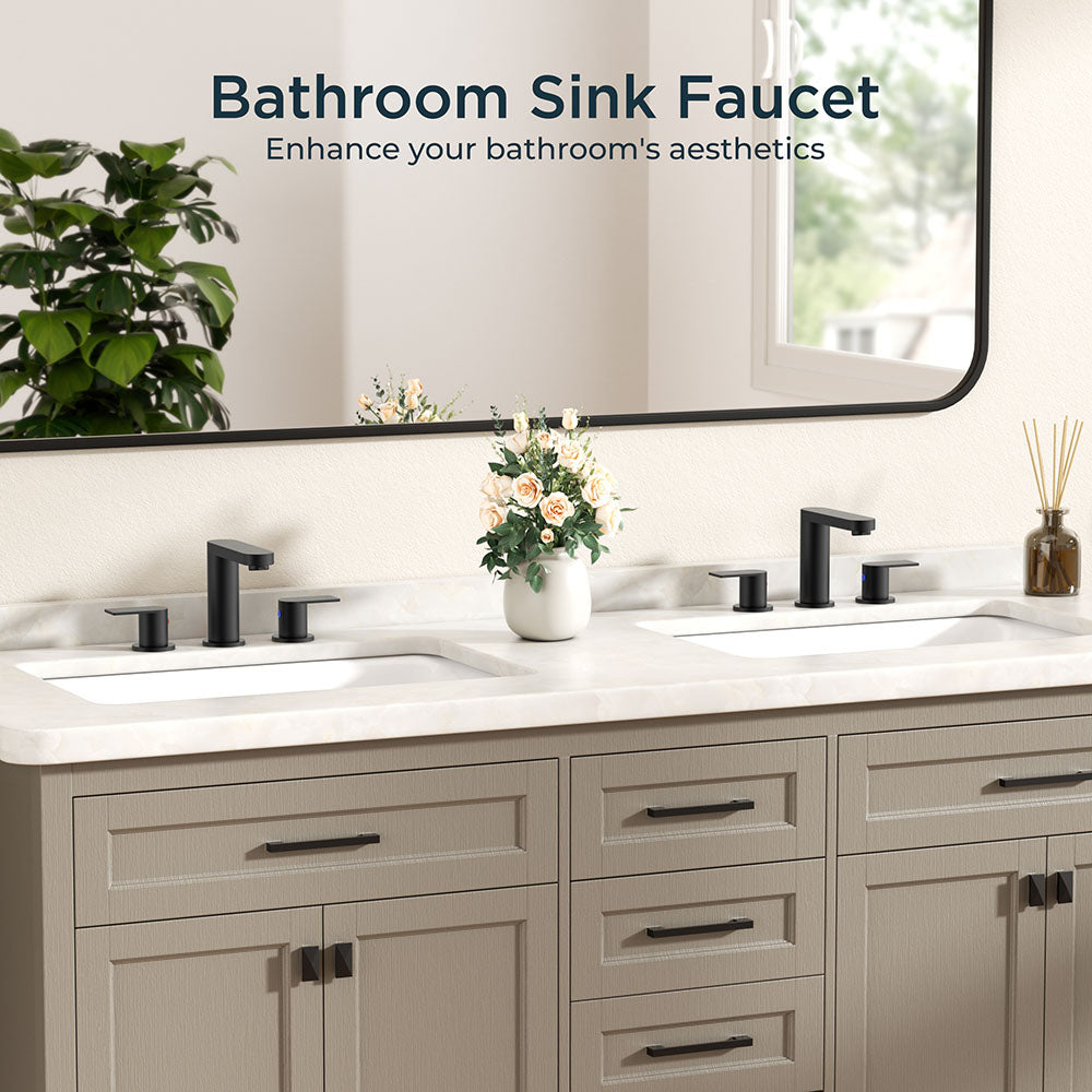 FORIOUS Brushed Nickel Vanity Bathroom Faucets 3 Hole, 8 Inch Widespread Bathroom Sink Faucet with Pop-up Drain and Supply Lines, 2-Handle for Basin