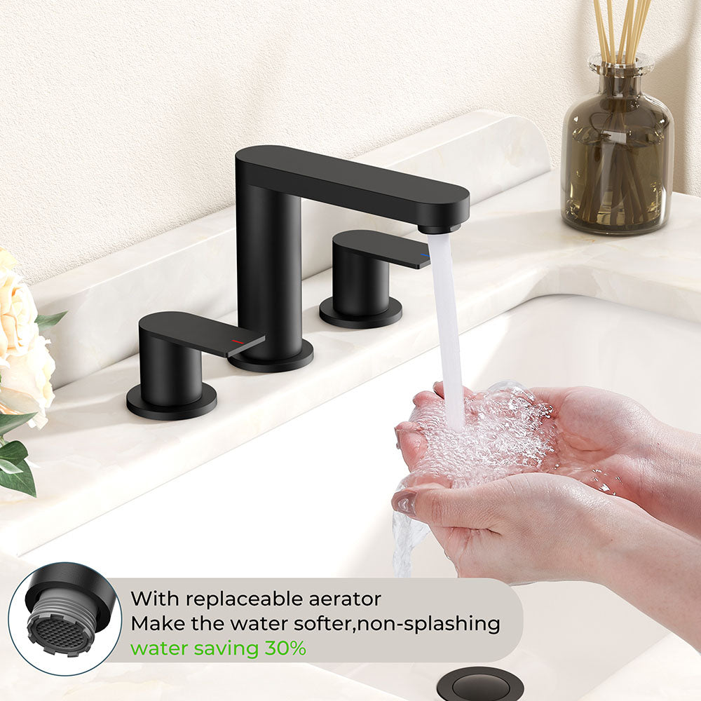 FORIOUS Brushed Nickel Vanity Bathroom Faucets 3 Hole, 8 Inch Widespread Bathroom Sink Faucet with Pop-up Drain and Supply Lines, 2-Handle for Basin