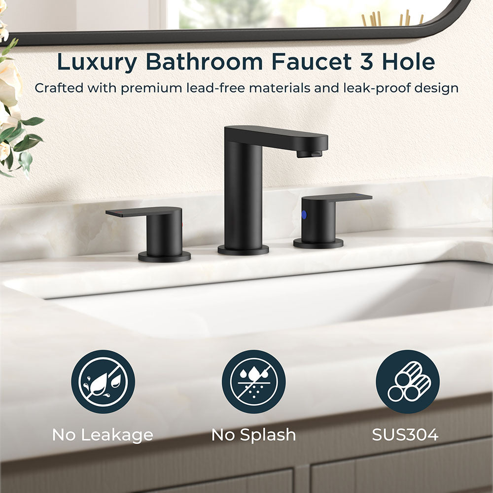 FORIOUS Brushed Nickel Vanity Bathroom Faucets 3 Hole, 8 Inch Widespread Bathroom Sink Faucet with Pop-up Drain and Supply Lines, 2-Handle for Basin