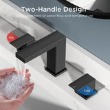FORIOUS Matte Black Waterfall Bathroom Faucet 3 Hole, 8 Inch Widespread Square Bathroom Sink Faucet with Metal Pop-Up Drain and cUPC Supply Lines Included for Restroom, Lavatory, Vanity Sink