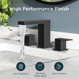 FORIOUS Matte Black Waterfall Bathroom Faucet 3 Hole, 8 Inch Widespread Square Bathroom Sink Faucet with Metal Pop-Up Drain and cUPC Supply Lines Included for Restroom, Lavatory, Vanity Sink