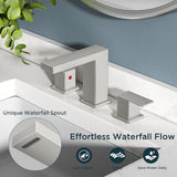 FORIOUS Matte Black Waterfall Bathroom Faucet 3 Hole, 8 Inch Widespread Square Bathroom Sink Faucet with Metal Pop-Up Drain and cUPC Supply Lines Included for Restroom, Lavatory, Vanity Sink