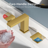 FORIOUS Matte Black Waterfall Bathroom Faucet 3 Hole, 8 Inch Widespread Square Bathroom Sink Faucet with Metal Pop-Up Drain and cUPC Supply Lines Included for Restroom, Lavatory, Vanity Sink
