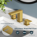FORIOUS Matte Black Waterfall Bathroom Faucet 3 Hole, 8 Inch Widespread Square Bathroom Sink Faucet with Metal Pop-Up Drain and cUPC Supply Lines Included for Restroom, Lavatory, Vanity Sink