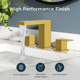 FORIOUS Matte Black Waterfall Bathroom Faucet 3 Hole, 8 Inch Widespread Square Bathroom Sink Faucet with Metal Pop-Up Drain and cUPC Supply Lines Included for Restroom, Lavatory, Vanity Sink