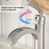 FORIOUS  Bathroom Faucet Single Handle One Hole Antique Waterfall Bathroom Faucet with Metal Pop Up Drain and Deck Plate for Lavatory Vanity Farmhouse RV