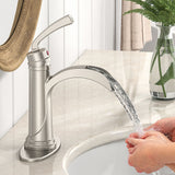 FORIOUS  Bathroom Faucet Single Handle One Hole Antique Waterfall Bathroom Faucet with Metal Pop Up Drain and Deck Plate for Lavatory Vanity Farmhouse RV