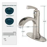 FORIOUS  Bathroom Faucet Single Handle One Hole Antique Waterfall Bathroom Faucet with Metal Pop Up Drain and Deck Plate for Lavatory Vanity Farmhouse RV