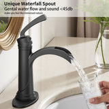 FORIOUS  Bathroom Faucet Single Handle One Hole Antique Waterfall Bathroom Faucet with Metal Pop Up Drain and Deck Plate for Lavatory Vanity Farmhouse RV