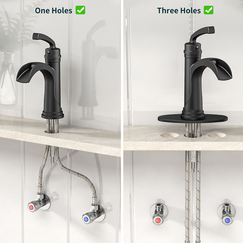FORIOUS  Bathroom Faucet Single Handle One Hole Antique Waterfall Bathroom Faucet with Metal Pop Up Drain and Deck Plate for Lavatory Vanity Farmhouse RV