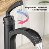 FORIOUS  Bathroom Faucet Single Handle One Hole Antique Waterfall Bathroom Faucet with Metal Pop Up Drain and Deck Plate for Lavatory Vanity Farmhouse RV
