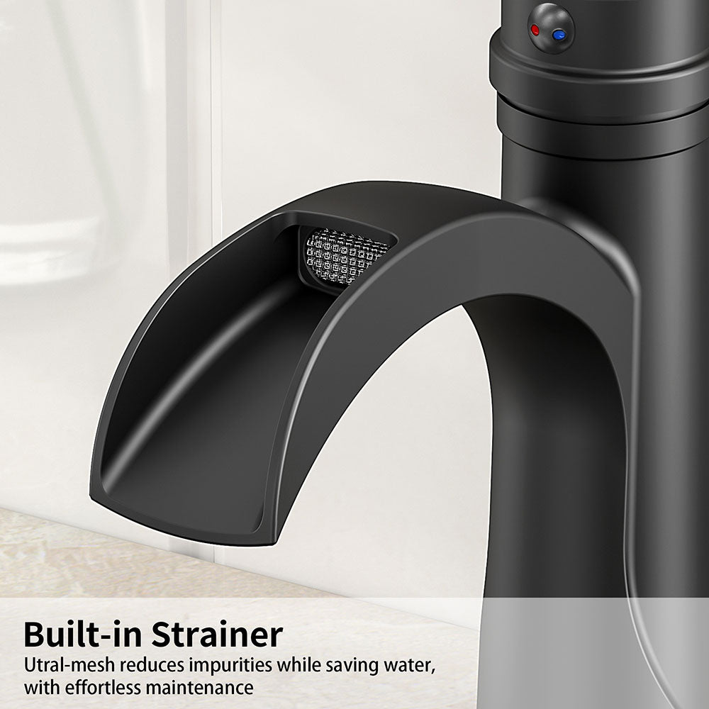 FORIOUS  Bathroom Faucet Single Handle One Hole Antique Waterfall Bathroom Faucet with Metal Pop Up Drain and Deck Plate for Lavatory Vanity Farmhouse RV