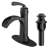 FORIOUS  Bathroom Faucet Single Handle One Hole Antique Waterfall Bathroom Faucet with Metal Pop Up Drain and Deck Plate for Lavatory Vanity Farmhouse RV