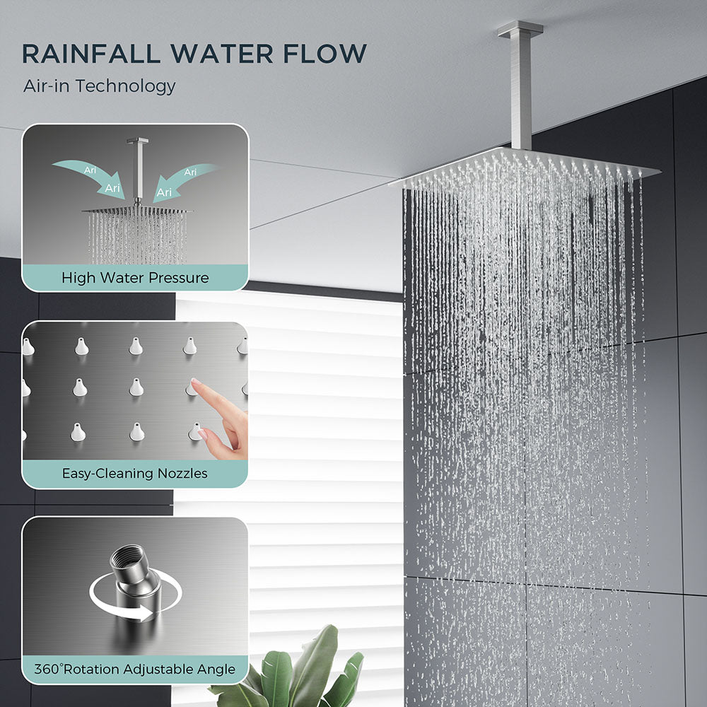 Tub And Shower Faucet Set, Complete With 120 Mm Rainfall Shower Head And Bathtub Spout, 9-Setting Adjustable Spray, Single-Handle Tub Trim Kit With Brass Pressure Balancing Valve, Matte Black | AU