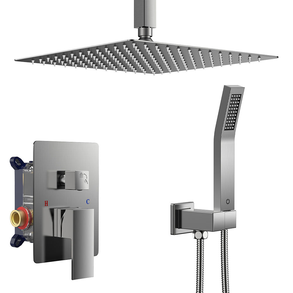 FORIOUS Shower Head System, 10 Inch Rain Shower Faucet Set with Handheld Spray Combo Rough-in Valve, Solid Brass Pressure Balanced Valve Trim Kit, Ceiling Mount, Matte Black