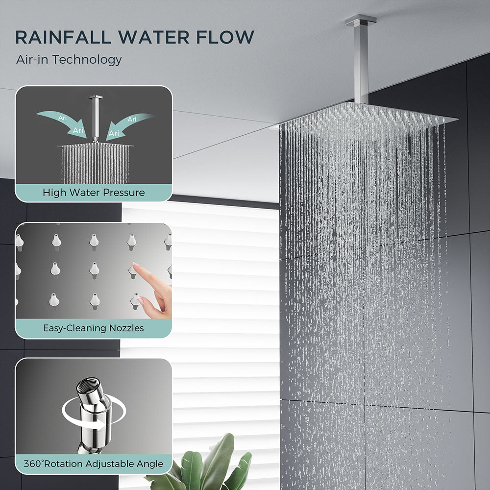 FORIOUS Shower Head System, 10 Inch Rain Shower Faucet Set with Handheld Spray Combo Rough-in Valve, Solid Brass Pressure Balanced Valve Trim Kit, Ceiling Mount, Matte Black