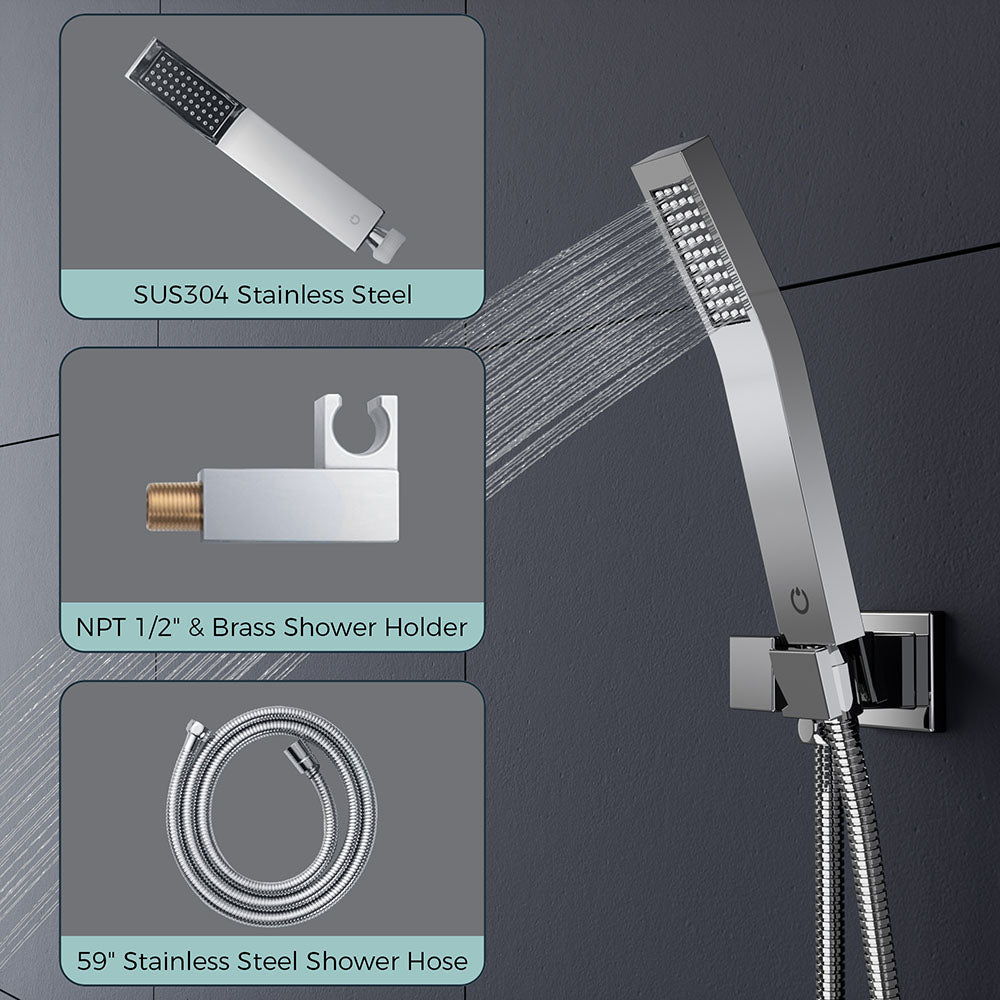 FORIOUS Shower Head System, 10 Inch Rain Shower Faucet Set with Handheld Spray Combo Rough-in Valve, Solid Brass Pressure Balanced Valve Trim Kit, Ceiling Mount, Matte Black