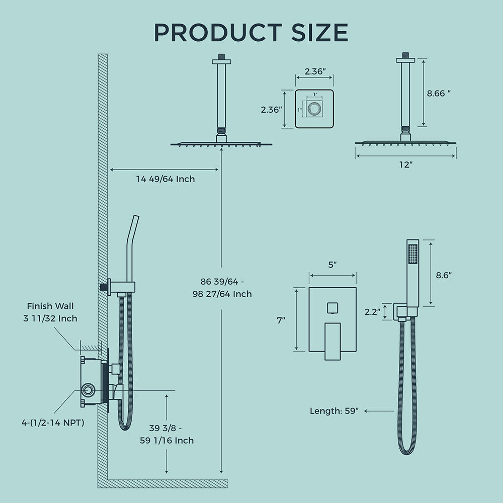 FORIOUS Shower Head System, 10 Inch Rain Shower Faucet Set with Handheld Spray Combo Rough-in Valve, Solid Brass Pressure Balanced Valve Trim Kit, Ceiling Mount, Matte Black