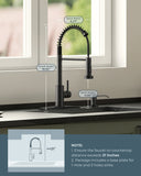 FORIOUS Black Kitchen Faucet with Soap Dispenser, Single Handle Stainless Steel Spring Sink Faucet with Pull Down Sprayer Transitional for Pot Filler, Farmhouse Camper Bar Laundry Room