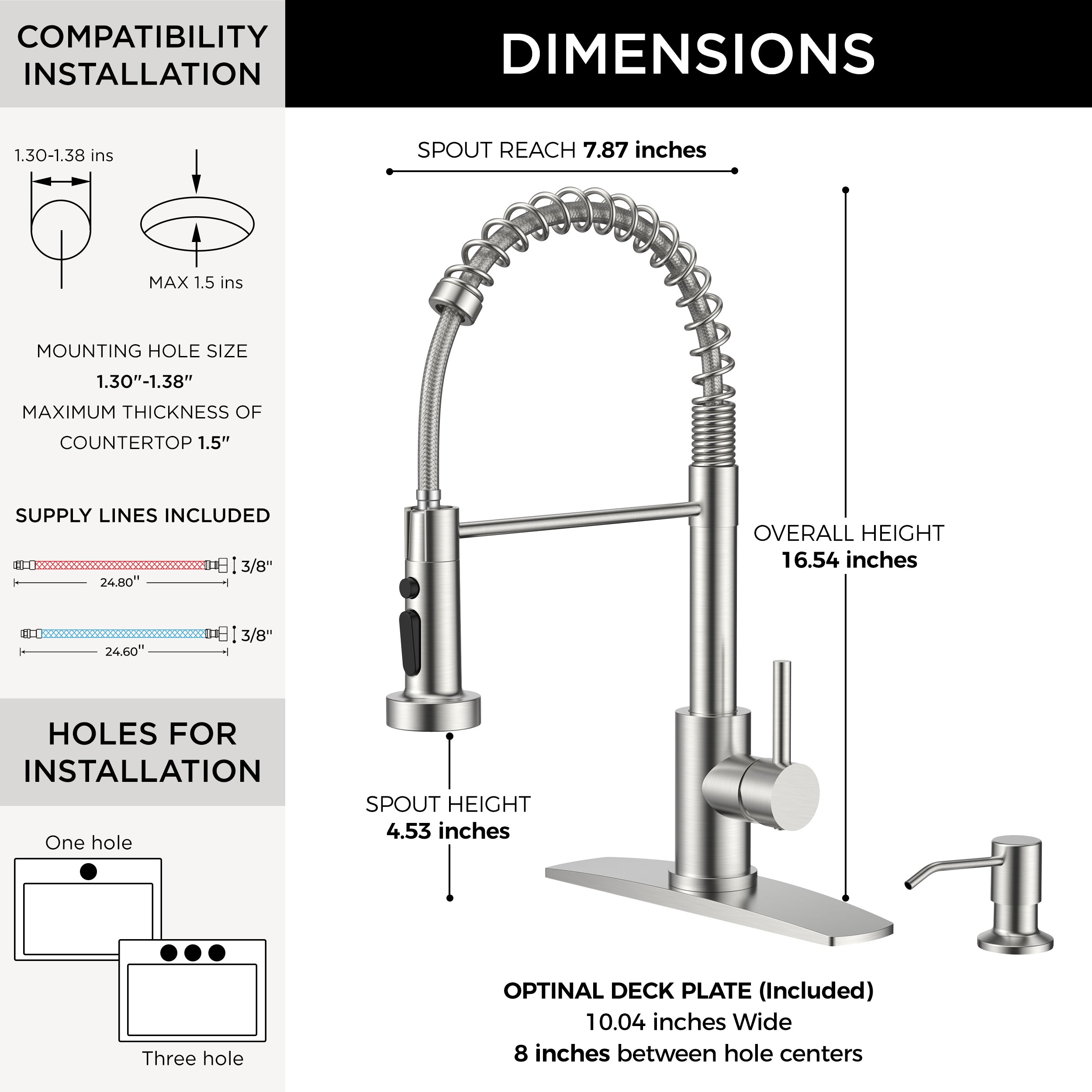 FORIOUS Kitchen Faucet with Soap Dispenser, Brushed Nickel Stainless Steel Sink Faucet with Sprayer Single Handle, Commercial Modern Spring Faucet for Kitchen Sink, Bar & Prep Sink, Laundry RV Camper
