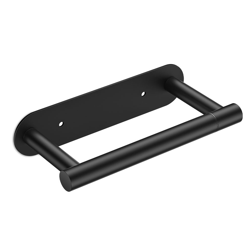 FORIOUS Toilet Paper Holder, Adhesive or Screw Wall Mount Pivoting Tissue Roll Holder for Bathroom, Stainless Steel Rustproof Self Adhesive Toilet Paper Roll Holder no Drilling, Matte Black