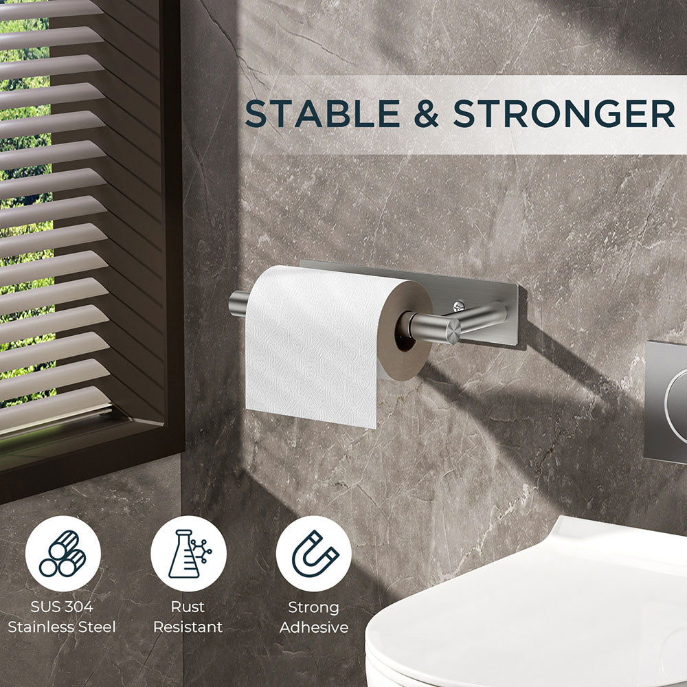 FORIOUS Black Toilet Paper Holder, Adhesive or Wall Mounted Options, Stainless Steel Rustproof Stick on no Drilling Double Post Pivoting Toilet Tissue Roll Holder Wall Mount for Bathroom, Matte Black