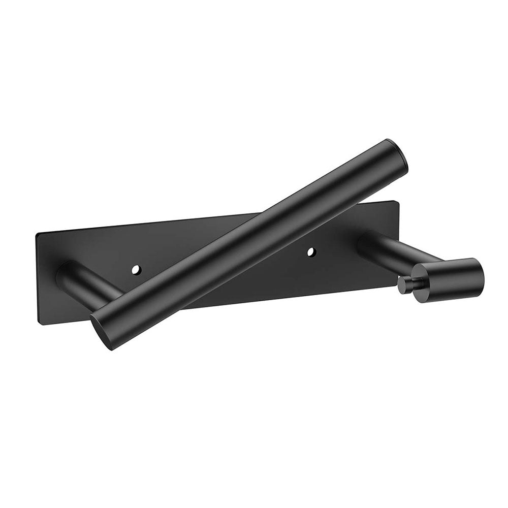 FORIOUS Black Toilet Paper Holder, Adhesive or Wall Mounted Options, Stainless Steel Rustproof Stick on no Drilling Double Post Pivoting Toilet Tissue Roll Holder Wall Mount for Bathroom, Matte Black