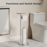 FORIOUS Toilet Paper Holder Stand with Shelf, Adjustable Height Freestanding Toilet Paper Stand with Storage, SUS 304 Stainless Steel and Weighted Base Tissue Roll Holder for Bathroom, Brushed Nickel