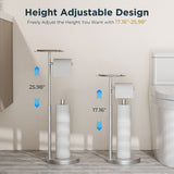 FORIOUS Toilet Paper Holder Stand with Shelf, Adjustable Height Freestanding Toilet Paper Stand with Storage, SUS 304 Stainless Steel and Weighted Base Tissue Roll Holder for Bathroom, Brushed Nickel