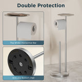 FORIOUS Toilet Paper Holder Stand with Shelf, Adjustable Height Freestanding Toilet Paper Stand with Storage, SUS 304 Stainless Steel and Weighted Base Tissue Roll Holder for Bathroom, Brushed Nickel