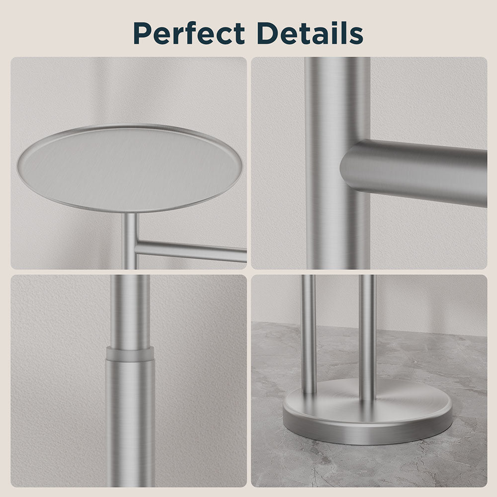 FORIOUS Toilet Paper Holder Stand with Shelf, Adjustable Height Freestanding Toilet Paper Stand with Storage, SUS 304 Stainless Steel and Weighted Base Tissue Roll Holder for Bathroom, Brushed Nickel
