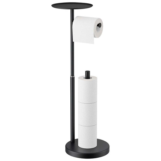 FORIOUS Toilet Paper Holder Stand with Shelf, Adjustable Height Freestanding Toilet Paper Stand with Storage, SUS 304 Stainless Steel and Weighted Base Tissue Roll Holder for Bathroom, Brushed Nickel